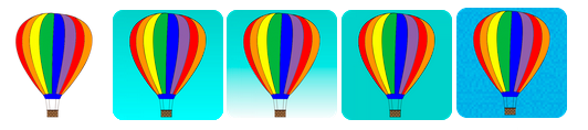 From left to right: transparent, autogradient, gradient (blue-white), solid color and image bacground.